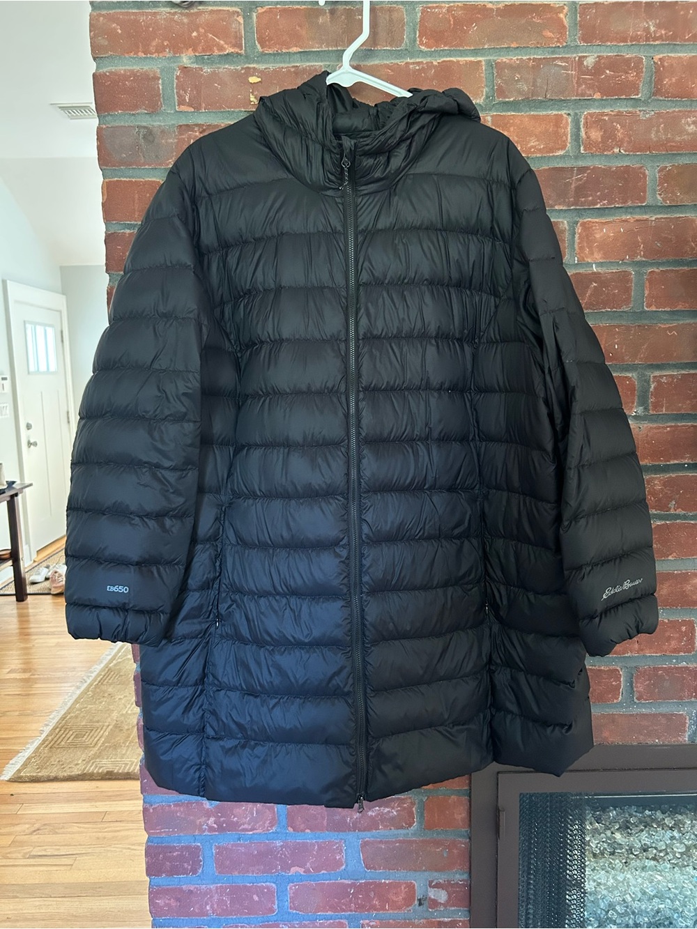 Eddie Bauer Women’s Black Long Packable Puffer Coat with Hood